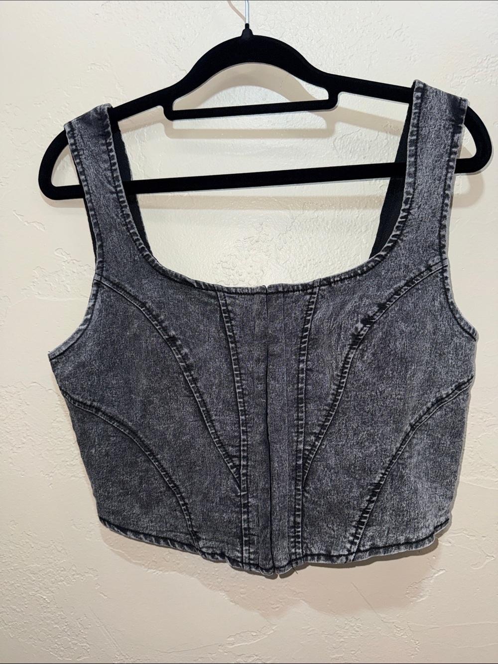Blashe Acid Wash Corset Crop Top Gray Denim‎ Look Size M Square Neck Y2K
